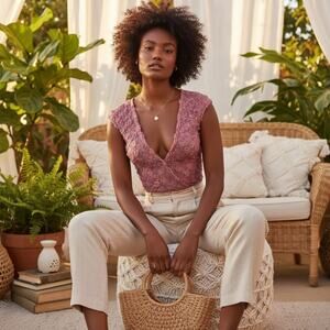 NEW Free People Intimately 2 Haute 2 Handle Pink Rosette Bodysuit Small Coquette